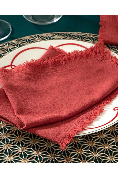 English Home 6-Piece Claret Red Cotton Guest Napkin - Smooth Frings