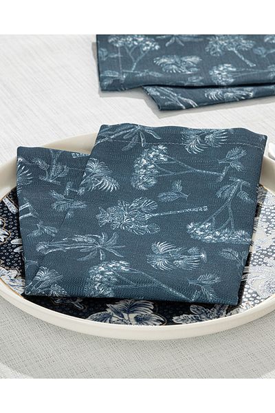 English Home Dark Navy 2-Piece Guest Toile Plants Napkin