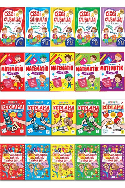 Harika Çocuk Yayınları 4-6 Yaş 20 Kitap Okul Öncesi Eğitim Seti Dikkat Geliştirici Matematik Kodlama Ve Çizgi Çalışmaları