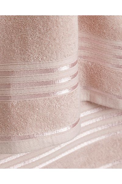 English Home Set de baie din bumbac cu dungi romantice de culoare pudra