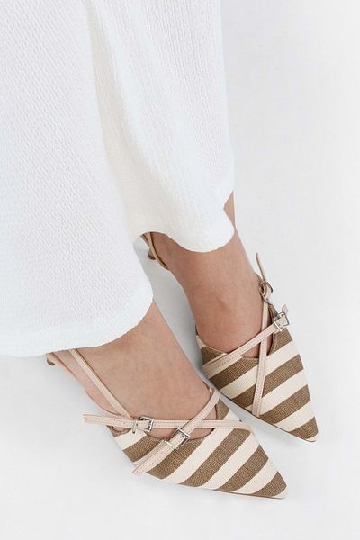 Shoeberry Leinen Gestreift Flachs Braun Damen Stiletto - Heels