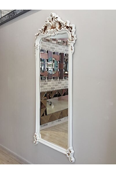 AYNA DENİZİ Vintage Madam Model Eskitme Beyaz Renk Dekoratif Boy Aynası