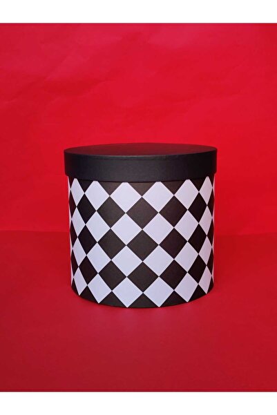 KERİBOX Damalı Silindir Kutu Çap 21 Yükseklik 20 Cm