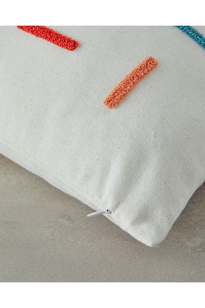 English Home Vero Punch - Embroidered and Padded Throw Pillow Natural