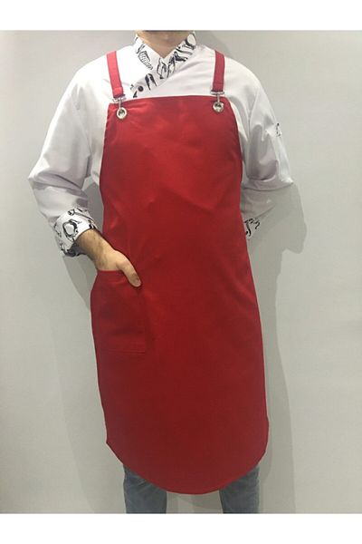 ADALILAR İŞ ELBİSELERİ Halterneck Kitchen Apron Master Chef Barista Apron Cafe Restaurant Chef Waiter Cook (red)