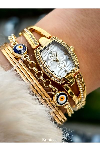 Fiesta Gold Yellow Steel Handcuff Cord Bridal, Engagement, Wedding Ladies Wrist Watch