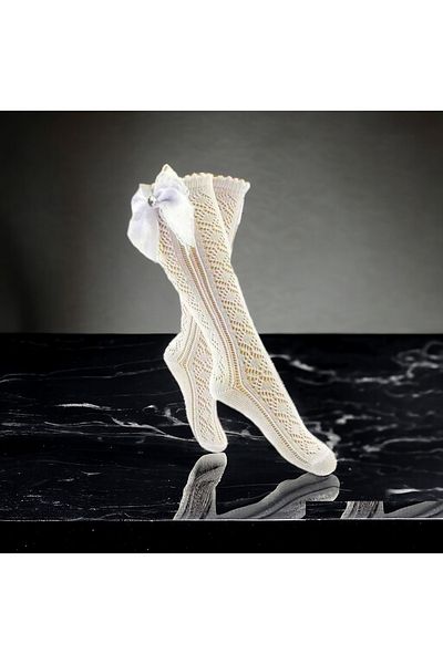 Shopiolog Girl's Cotton Knee Socks - Mesh and Ribbon Detail