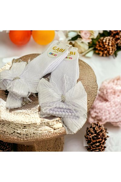 Shopiolog Girl's Cotton Knee Socks - Mesh and Ribbon Detail