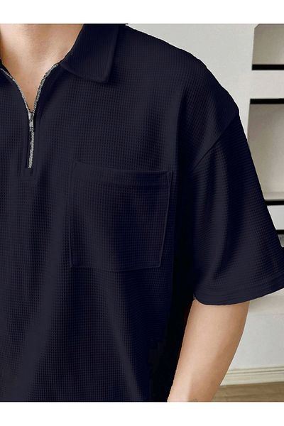 GENIUS STORE Ανδρικό μπλουζάκι με λαιμόκοψη με φερμουάρ Polo με λαιμόκοψη
