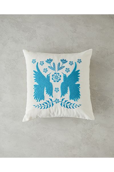 English Home Evie Punch Embroidery Detailed Blue Throw Pillow Decor