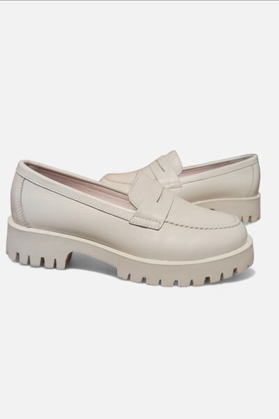EFAL Bej Kadın Hakiki Deri Loafer Günlük Ayakkabı