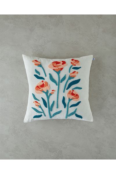 English Home Ducal Punch - Embroidered and Padded Throw Pillow Natural