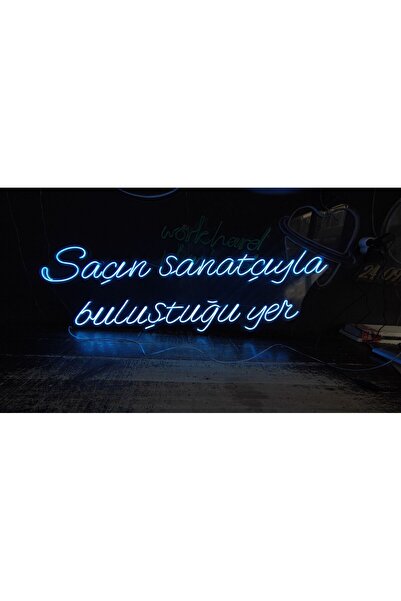 vinyuup Saçın Sanatçıyla Buluştuğu Yer - Dekoratif Duvar Aydınlatması Neon Led Yazı Kuaför Salonu 150x49 cm