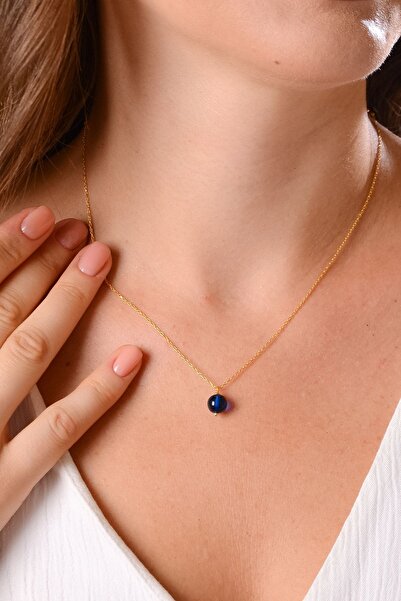 Amberistan Yetişkin Mavi Kehribar Kolye, Altın Kaplama Gümüş Zincir, Kehribar Mücevher, Kehribar Taşlı Takı