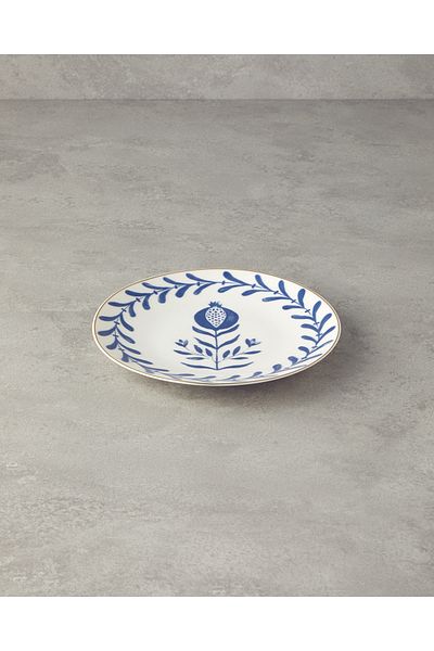 English Home Navy Blue-White Carnival Tulip Bone Porcelain Cake Plate - 20 cm