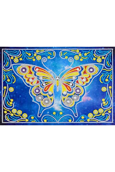 MAXİ Renkli Kelebek - Karanlıkta Parlayan Özel Taş Diamond Painting, Elmaslı Goblen Mozaik Tablo 34X24cm