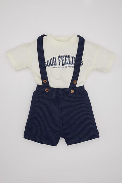 DeFacto Set of 2 Waffle Print Crew Neck T-Shirt and Sling Shorts for Baby Boy - C2257A524Sm