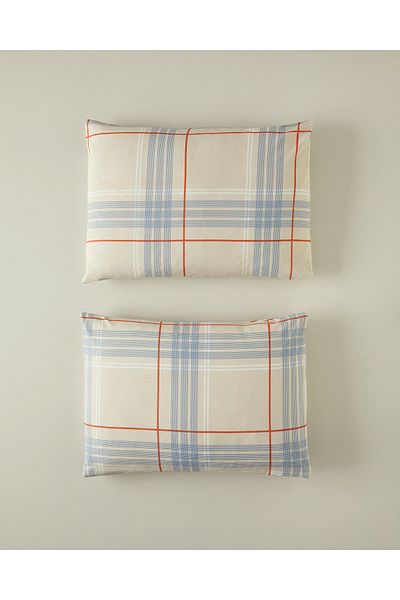 English Home Natural Plaid 2-Piece Pillowcase Beige