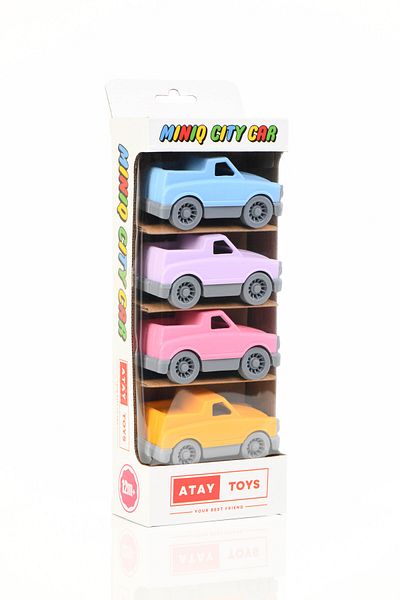 ATAY TOYS مجموعة سيارات ميني كيو سيتي بيك اب باستيل مكونة من 4 سيارات