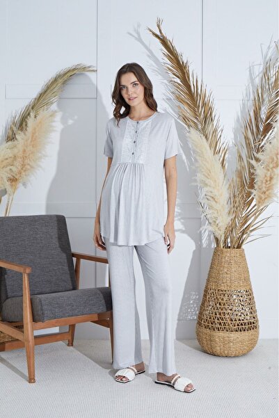 Sevim 15895  Dantel Detaylı Lohusa Pijama Takımı
