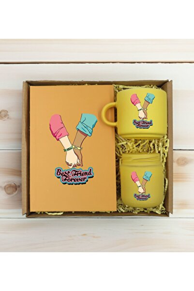 Bk Gift Kişiye Özel İsimli DTF Best Friend Temalı Sarı Defter & Kahve Fincanı...