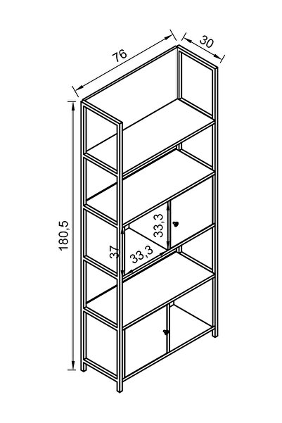 Remaks More Metal Ayaklı 5 Raflı 2 Kapaklı Çok Amaçlı Ofis Dosya Kitap Rafı Antrasit - Aro Desenli