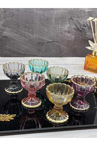 YzHome 6 Lı Ayaklı Mini Kristal Renkli Cam Lüks Lokumluk Kahve Yanı Sunumluk ...
