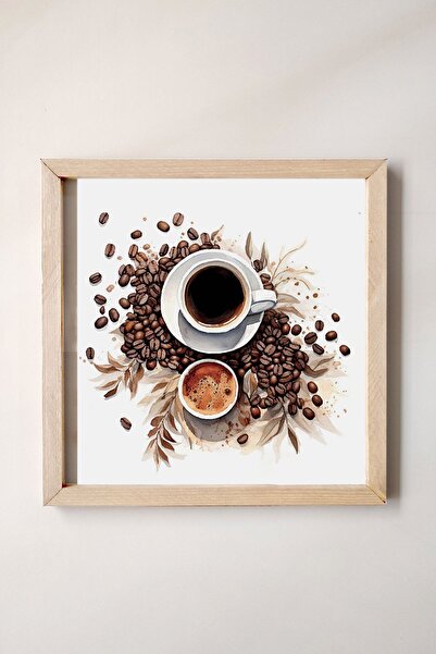 Tooall Ahşap Çerçeveli, Sulu Boya Efektli Kahve Çekirdekleri, Türk Kahvesi, F...