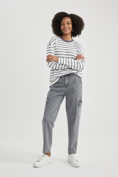 DeFacto Papírtáska Cargo Pocket magas derekú, bokáig érő Jean mosható nadrág B5466ax23cw