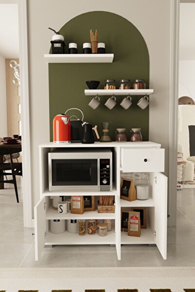 Remaks Kahve Köşesi 90 Cm Çok Amaçlı Dolap Mikrodalga Set altı Mutfak Dolabı Alt Dolap Beyaz