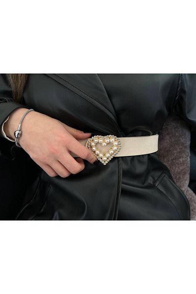 ZR Accessory Ζώνη με πόρπη καρδιάς με χρυσό μαργαριτάρι και πέτρα ζιργκόν