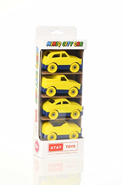 ATAY TOYS مجموعة سيارات ميني كيو سيتي باللون الأصفر والأزرق الداكن مكونة من 4...