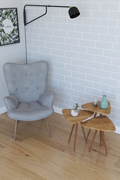 Remaks Retro 3'lü Üçgen Zigon Sehpa ve Servis Sehpası - Meşe