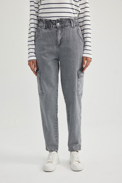 DeFacto Paperbag Cargo-Taschen-Jeans mit hoher Taille, knöchellang, waschbar, B5466ax23cw