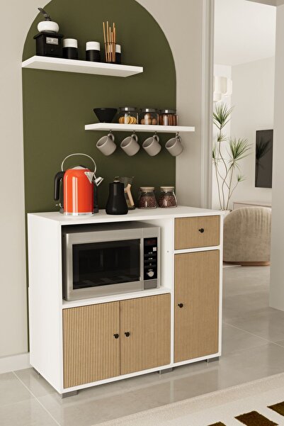 Remaks Kahve Köşesi 90 Cm Çok Amaçlı Dolap Mikrodalga Set altı Mutfak Dolabı Alt Dolap Beyaz - Arno