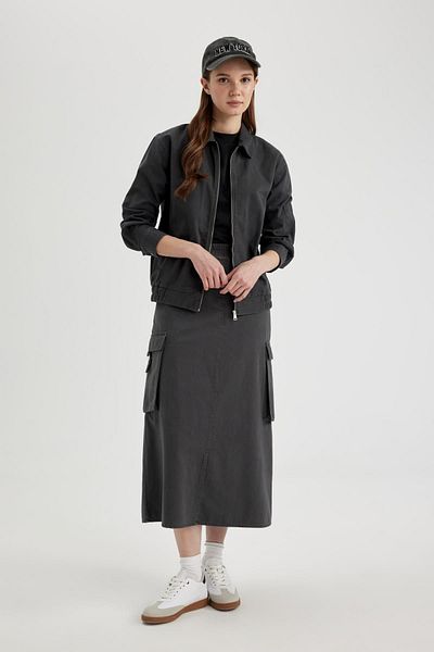 DeFacto Gabardine Wash Oversize Jacket - Shirt Collar, Zipper Detail B9216Ax24Sp