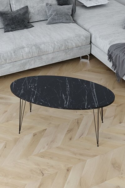 Remaks Elit Istanbul Orta Sehpa Orta Masa - Siyah Mermer