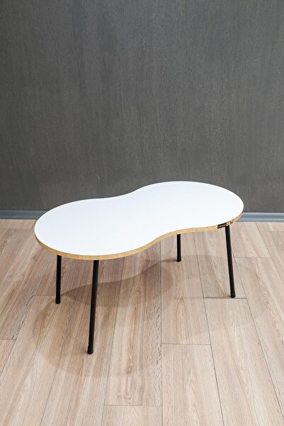 Remaks Londra Metal Ayaklı Orta Sehpa Orta Masa - Beyaz / Gold