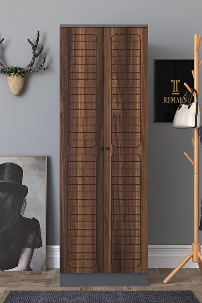 Remaks Fuga 2 Kapaklı Elbise Dolabı - Antrasit Gövde Ceviz Kapak