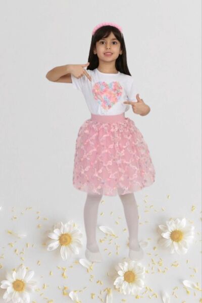 Nacar Kız Çocuk 23 Nisan Kıyafeti Kostüm Tütü Etek Kısa Kol Desenli Tshirt Pe...