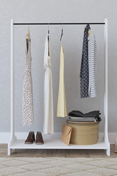 Remaks Still Portmanto Ayaklı Elbise Askısı Ve Konfeksiyon Askılık Elbise Dolabı - Beyaz / Siyah