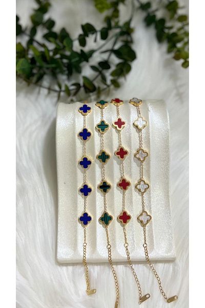 vanicci White Mother of Pearl Stone Steel Clover Lucky Bracelet