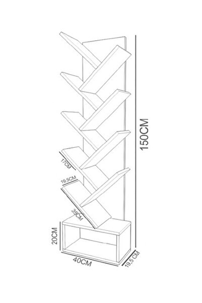 Remaks Vira 6 Raflı Dekoratif Zikzak Dolaplı Kitaplık Beyaz