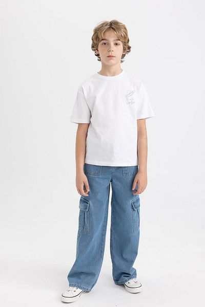DeFacto Tricou cu mânecă scurtă imprimat cu mânecă scurtă, cu croiala largă, pentru băiat B6165a824sm