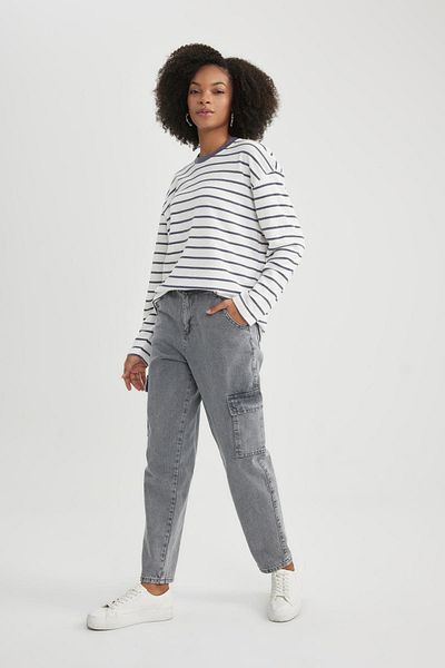 DeFacto Paperbag Cargo-Taschen-Jeans mit hoher Taille, knöchellang, waschbar, B5466ax23cw