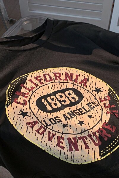 MODAGEN California Printed Black Women's Crop T-Shirt - Crew Neck