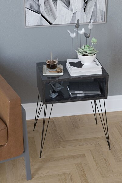 Remaks Elit Yan Sehpa - Siyah Mermer