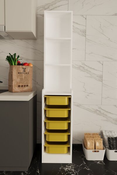 Remaks Feline 5 Sepet Oyuncak Dolabı Çok Amaçlı Mutfak Banyo Kiler Dolabı Sarı