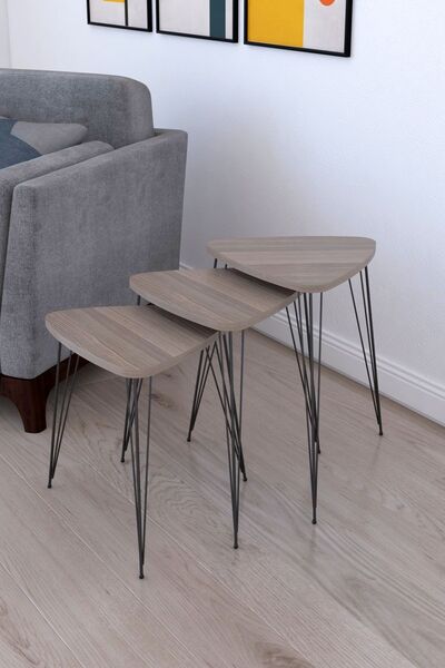 Remaks Elit 3'lü Üçgen Zigon Sehpa ve Servis Sehpası - Kordoba