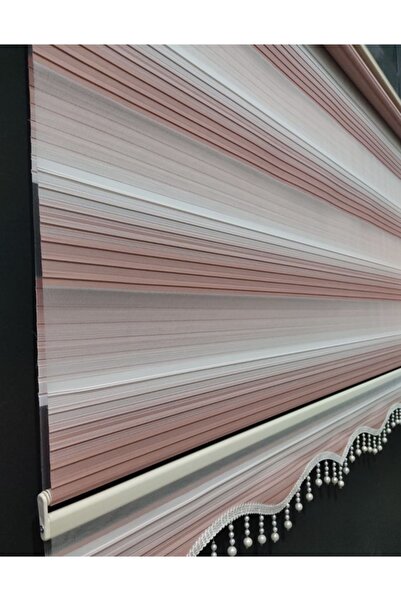 yağmur zebra Soft Pudra Pembesi Krem Renk Geçişli Boncuklu Zebra Stor Perde